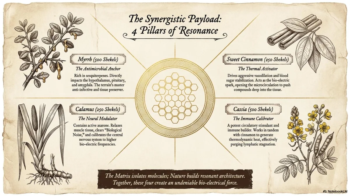 The Synergistic Payload: 4 Pillars of Resonance — Myrrh, Sweet Cinnamon, Calamus, Cassia