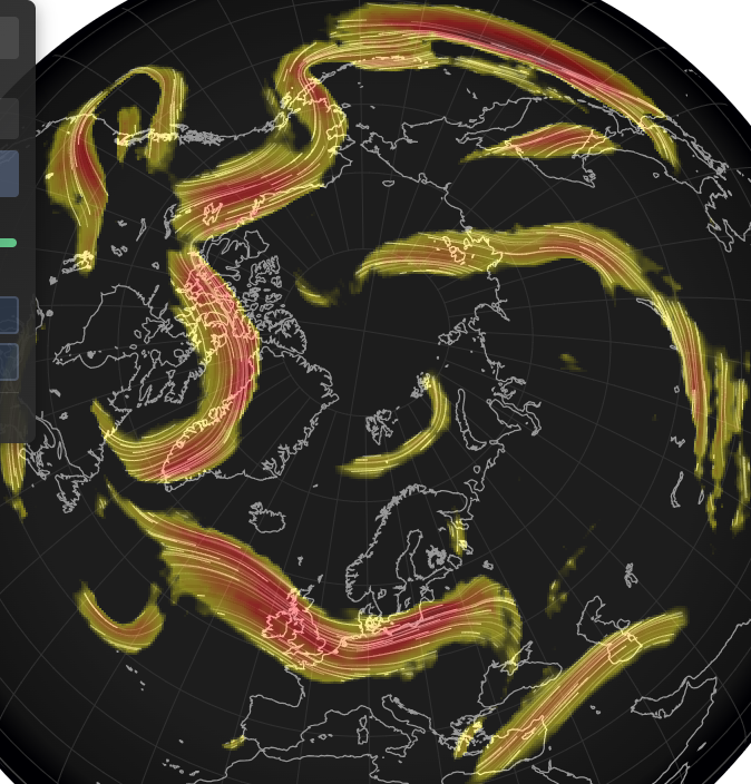 De noordelijke jetstream van de aarde, gefragmenteerd in meerdere strengen