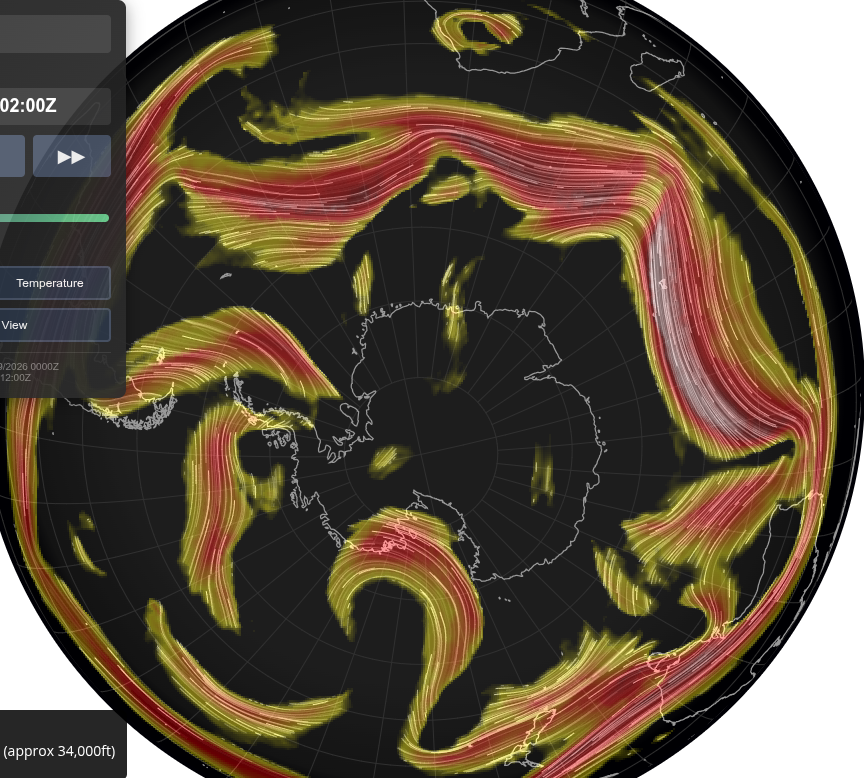 De zuidelijke jetstream van de aarde, vormt een meer gesloten ring