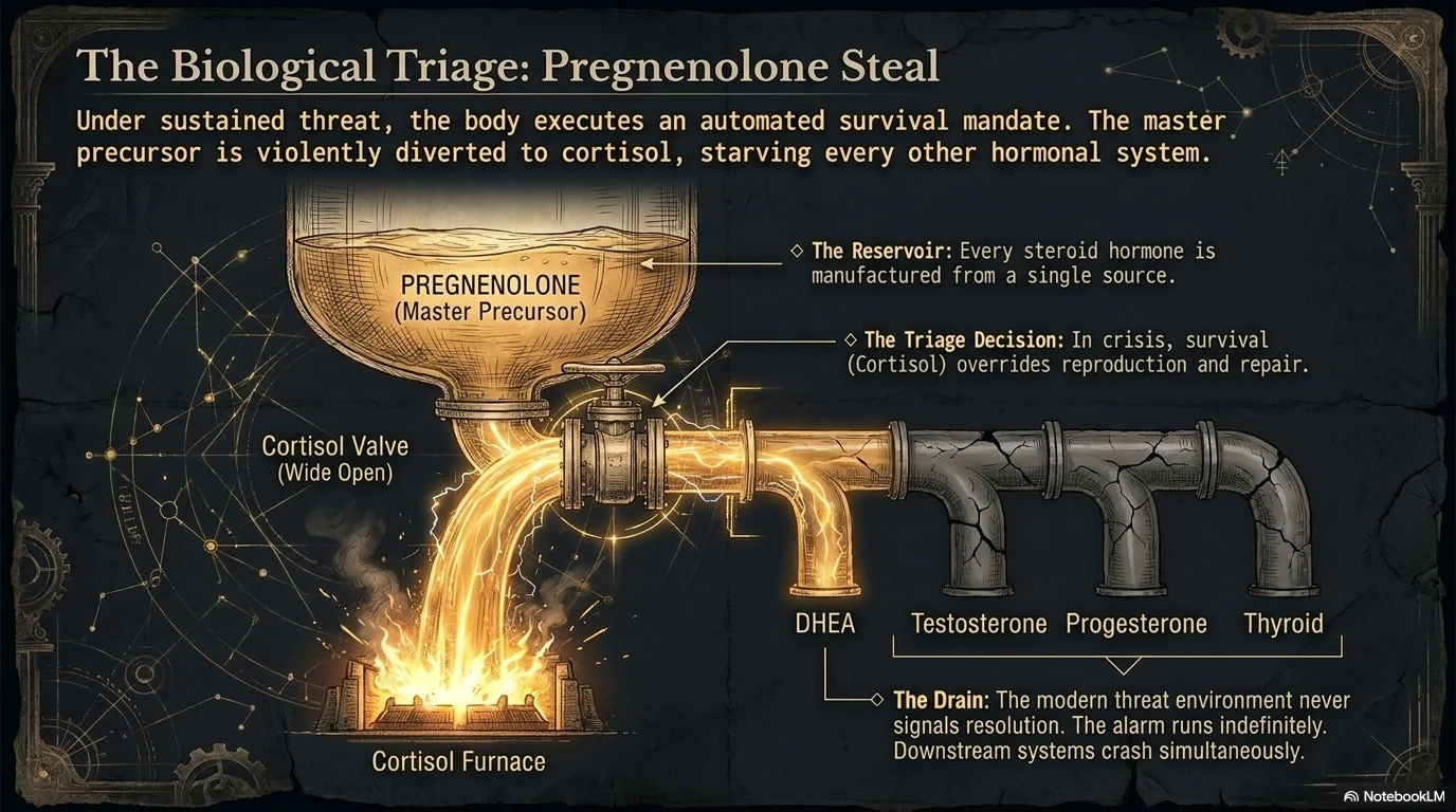 Pillar II: Pregnenolone steal — the master precursor and the hormonal triage decision