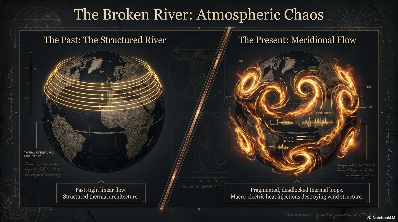 The Broken River: Atmospheric Chaos — structured jet stream vs fragmented meridional flow