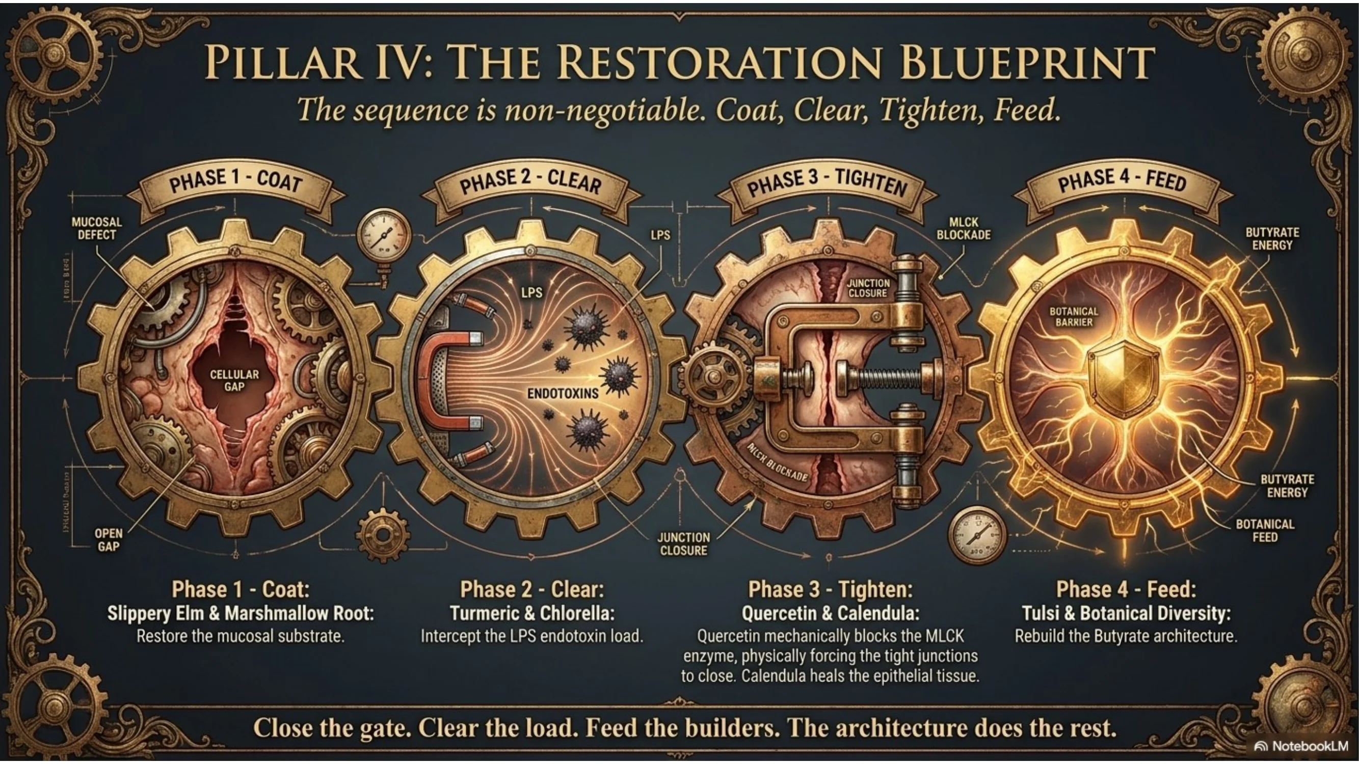 Pillar IV: The botanical gut barrier restoration stack — quercetin, calendula, four phases