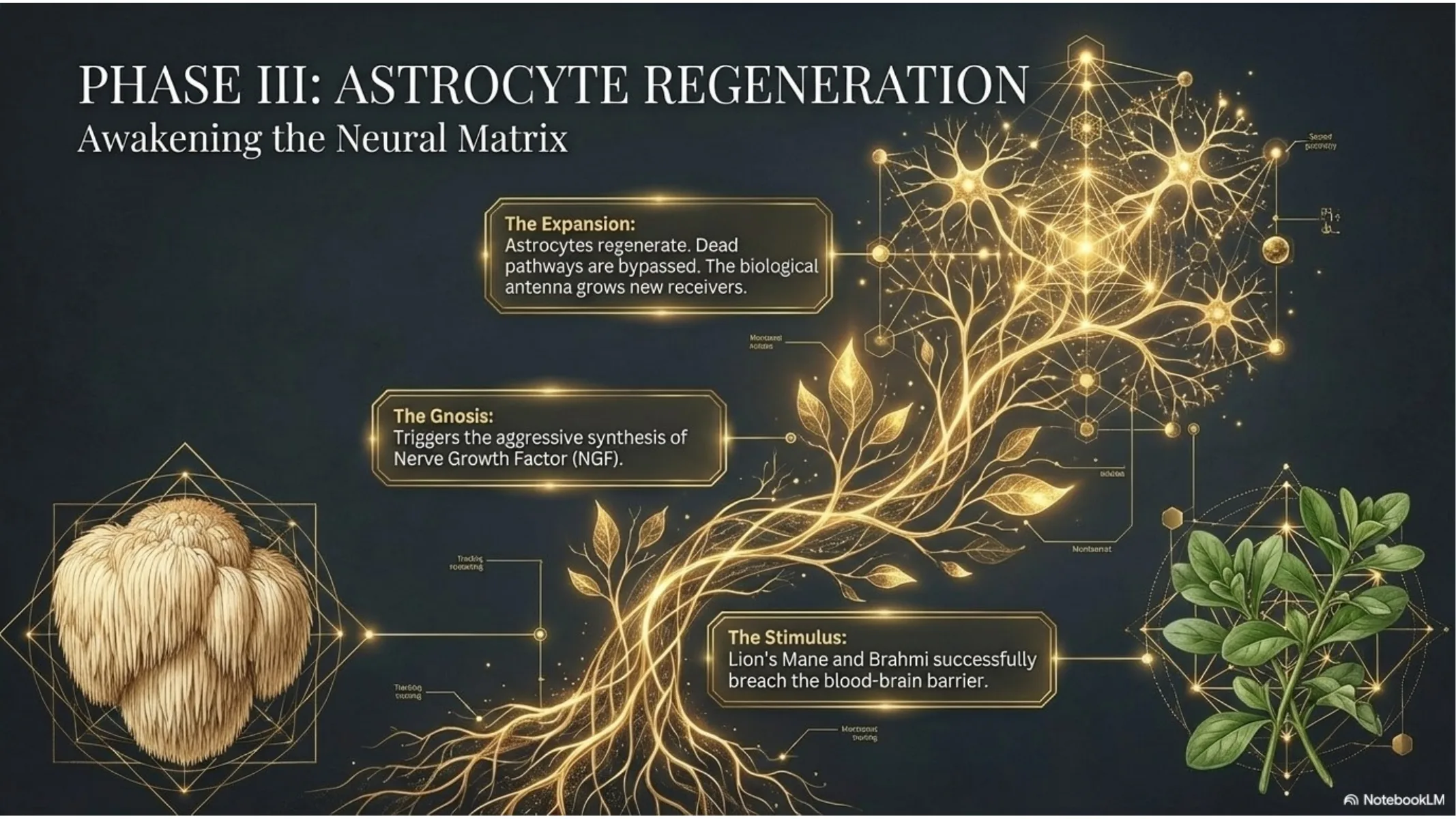 Phase III: Astrocyte Regeneration — Lion's Mane and Brahmi breach the blood-brain barrier