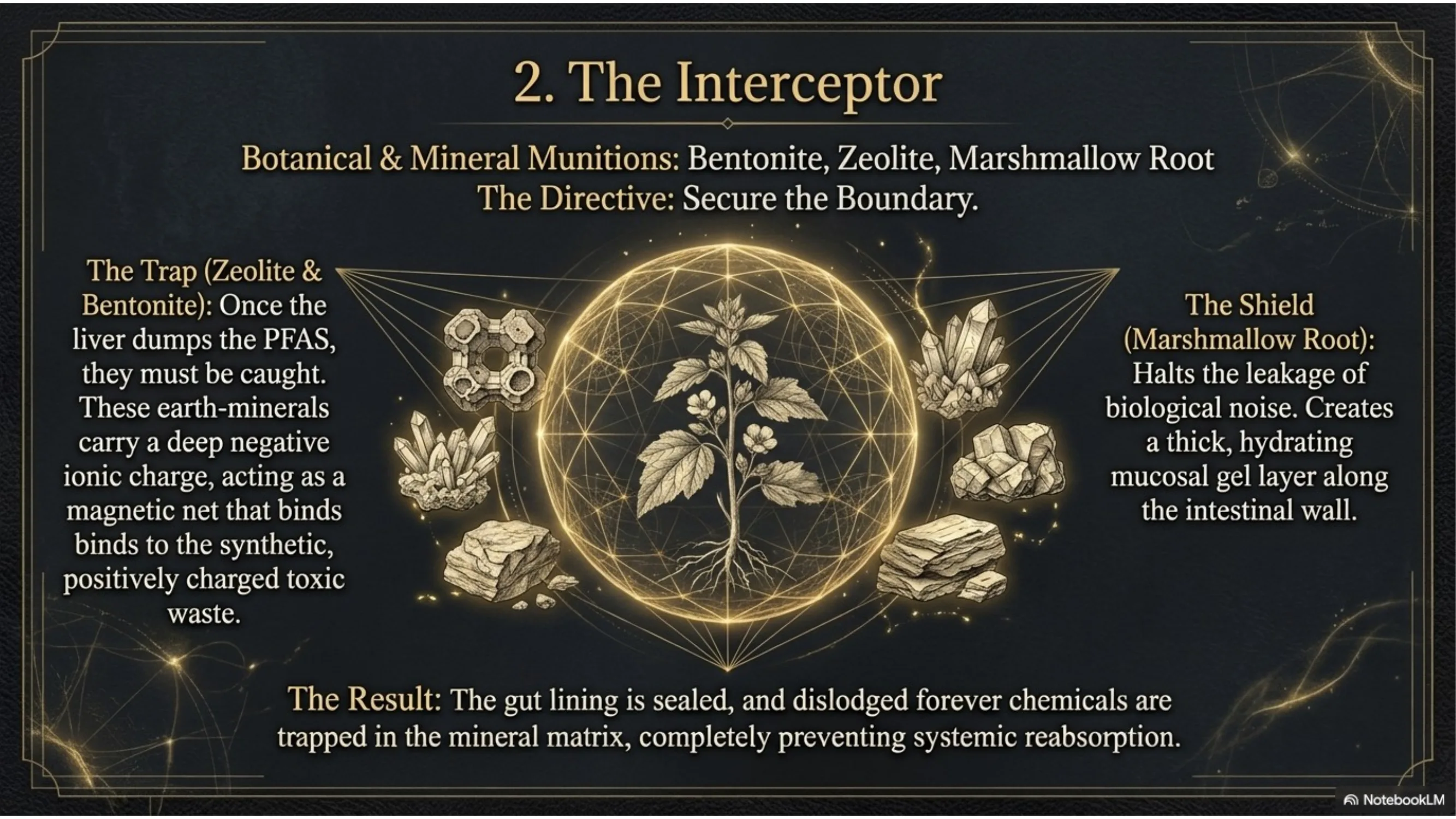 Step 2: The Interceptor — Bentonite, Zeolite, Marshmallow Root binding PFAS